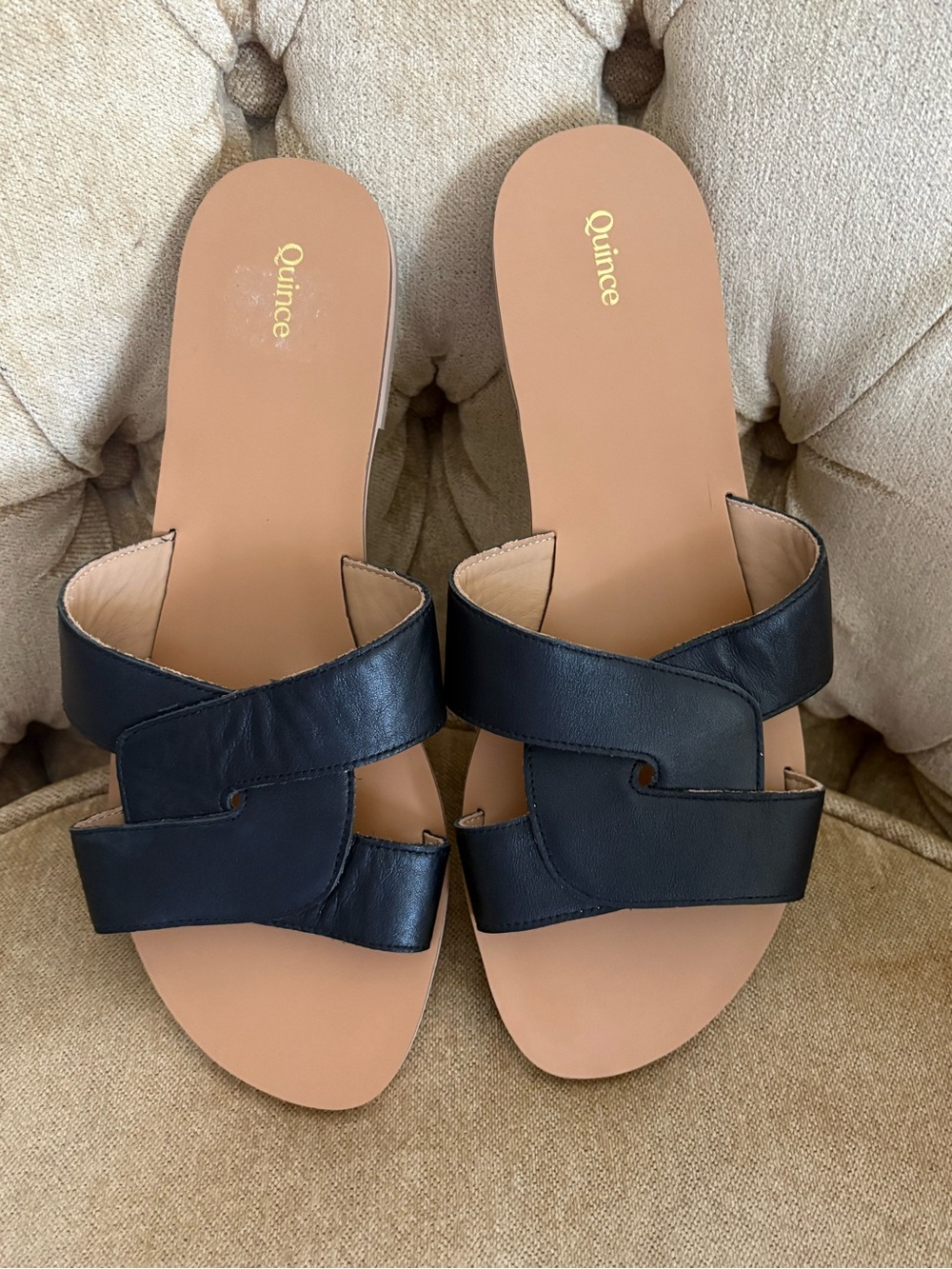 Quince Womens Italian Leather Cutout Slide Sandal Black 10 for Women